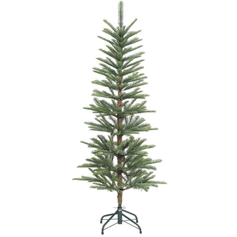 HOMCOM 5 ft Artificial Fir Pencil Christmas Tree, Hinged Xmas Tree with 316 Branch Tips and Metal Stand, Easy Assembly, Green