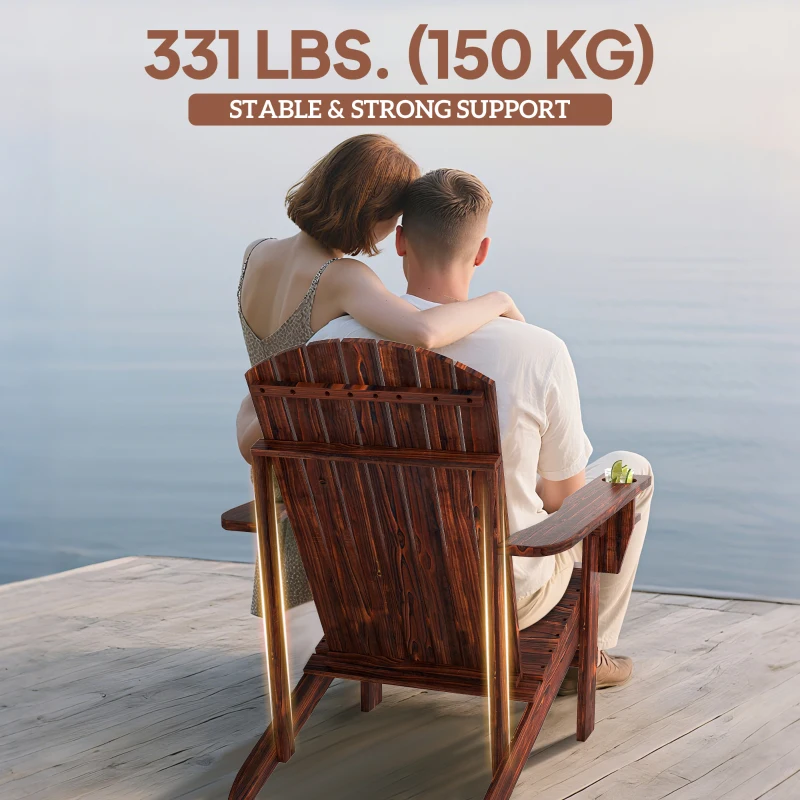 Outsunny Classic Adirondack Chair Muskoka Chair, Garden Deck Chair with Cup Holder for Patio, Indoor, Backyard, Brown