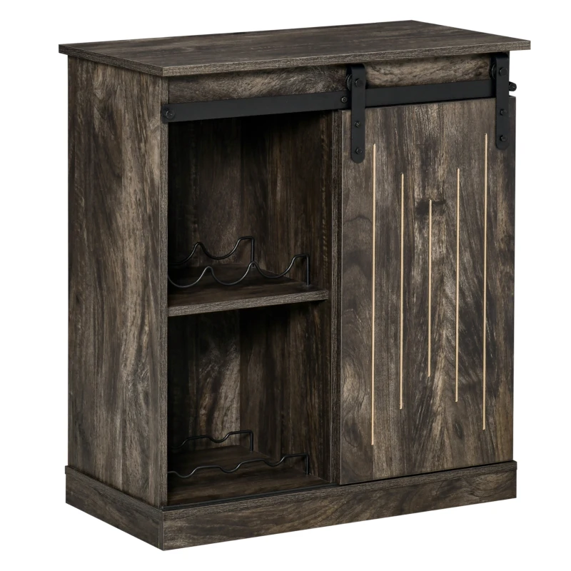 HOMCOM Industrial Wine Cabinet, Sideboard Storage Cabinet, Serving Bar Buffet with Sliding Barn Door and 6-Bottle Wine Rack, Gray