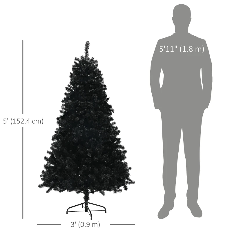 HOMCOM 5ft Artificial Christmas Trees with Auto Open and Steel Base, Black