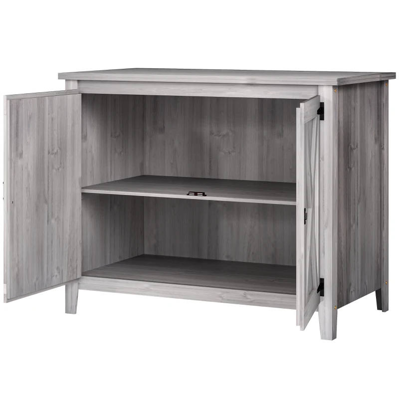 Outsunny Wooden Outdoor Storage Cabinet, Garden Shed Potting Shed with Shelf and Double Doors, Light Gray