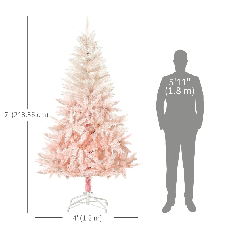 HOMCOM 7ft Artificial Christmas Tree Home Decoration Automatic Open  White and Pink