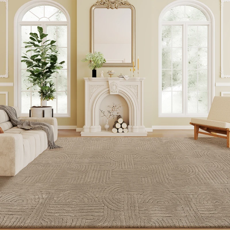HOMCOM 5x7 Area Rug, Luxurious Faux Fur Rug, Non-Slip Floor Carpet for Living Room, Bedroom, Dining Room, Tan