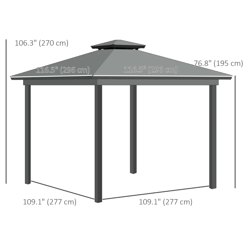Outsunny 10' x 10' 2-Tier Outdoor Gazebo Canopy Tent with Zippered Mesh Sidewalls, Aluminum Frame for Patio, Backyard Light Grey