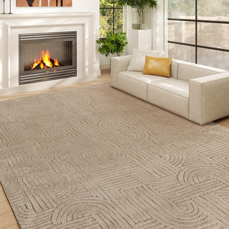 HOMCOM 5x7 Area Rug, Luxurious Faux Fur Rug, Non-Slip Floor Carpet for Living Room, Bedroom, Dining Room, Tan