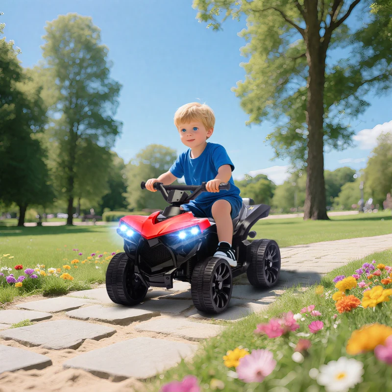 Qaba 6V Kids ATV, 4 Wheeler Electric Ride on Car with Music and LED Headlights, for Ages 3-8 Years Boys and Girls, Red