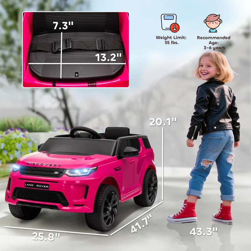 Qaba Land Rover Discovery Sport Licensed 12V Kids Ride on Car with Remote Control Soft Start, LED Lights, Pink