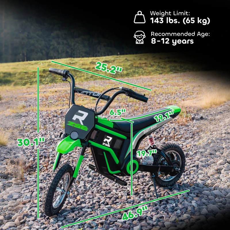 Aosom 24V 350W Electric Dirt Bike Up to 15 MPH w/ Twist Grip Throttle, Green