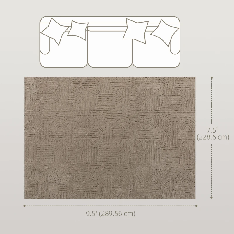 HOMCOM 7.5x9.5 Area Rug, Luxurious Faux Fur Rug, Non-Slip Floor Carpet for Living Room, Bedroom, Dining Room, Tan