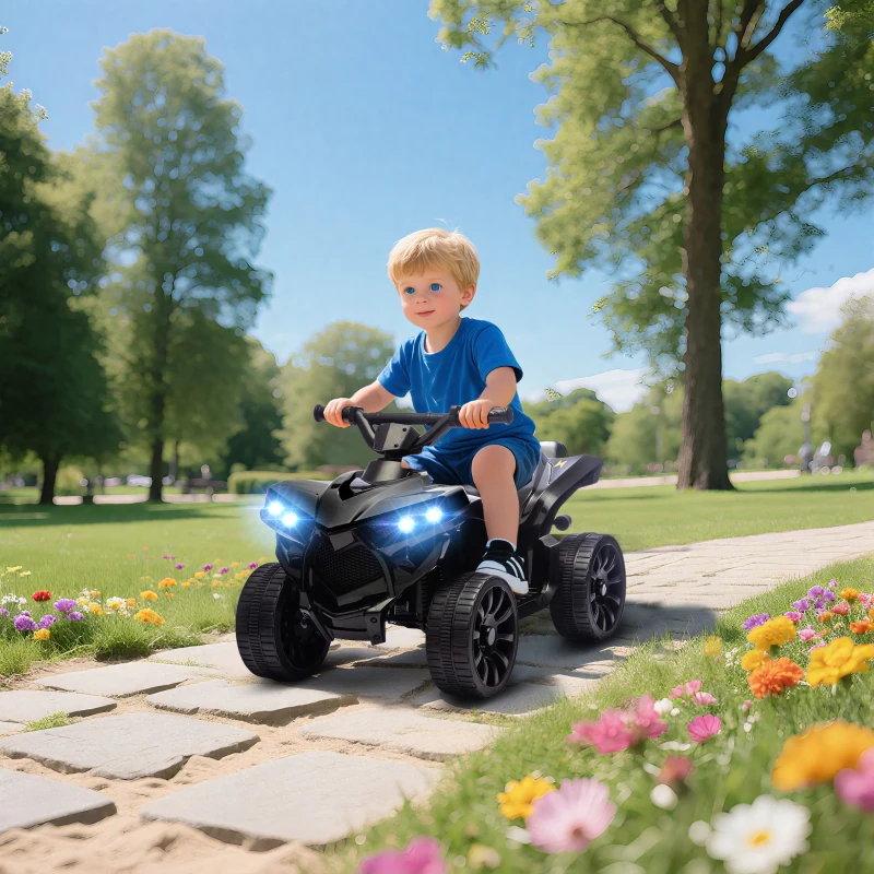Qaba 6V Kids ATV, 4 Wheeler Electric Ride on Car with Music and LED Headlights, for Ages 3-8 Years Boys and Girls, Black