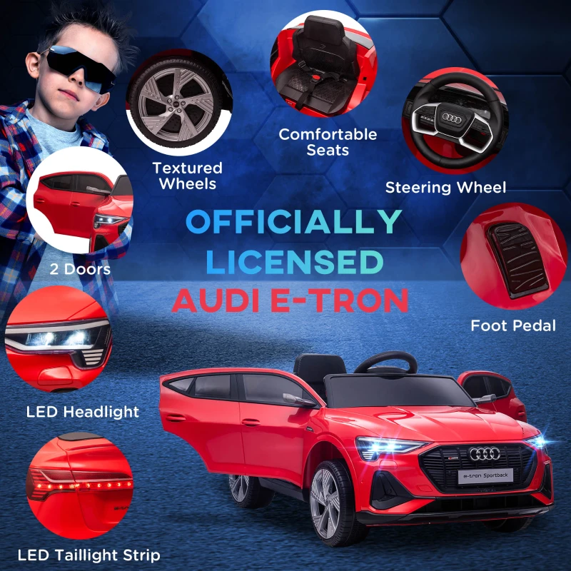 Aosom 12V Kids Electric Ride On Car, Audi E-tron, Battery Powered Toy with Parent Remote Control, Suspension System, Auxiliary Wheels, LED Lights, Music and Horn,  MP3 Player, Red