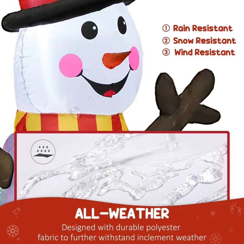 Outsunny 6FT Christmas Inflatables Snowman & Penguins with LED Lights and Flashing Projector Light, Blow Up Inflatable Decoration