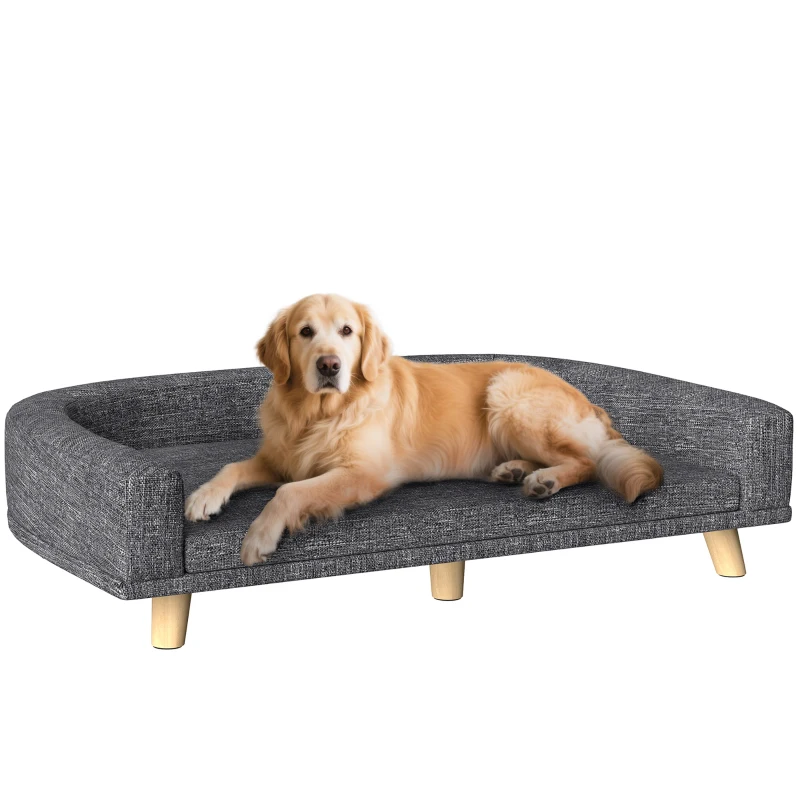 PawHut Dog Sofa for Large Dogs with Washable Cover, Anti-slip Foot Pads, Dark Grey