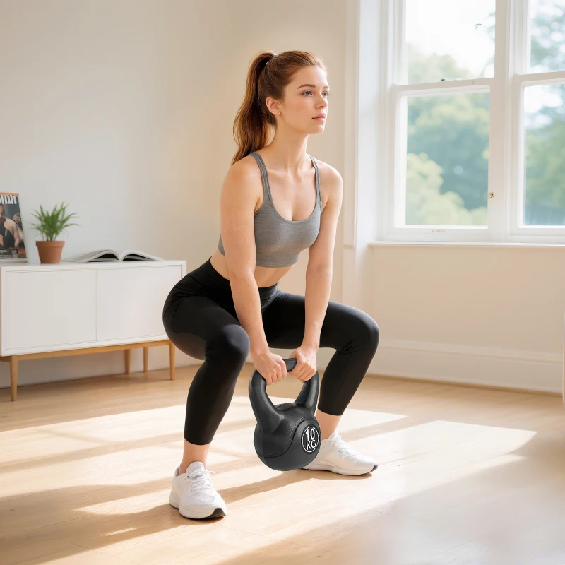 Soozier 22lb Fitness Kettlebell, Plastic Exercise Weight, Weightlifting Tools with Sand, Handle, Noise Reduction for Home, Gym