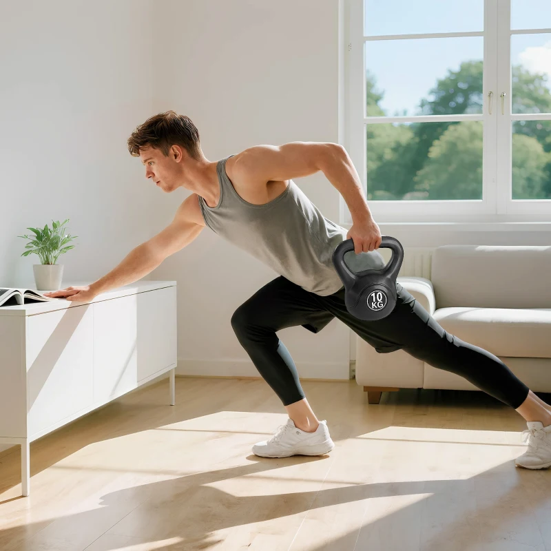 Soozier 22lb Fitness Kettlebell, Plastic Exercise Weight, Weightlifting Tools with Sand, Handle, Noise Reduction for Home, Gym