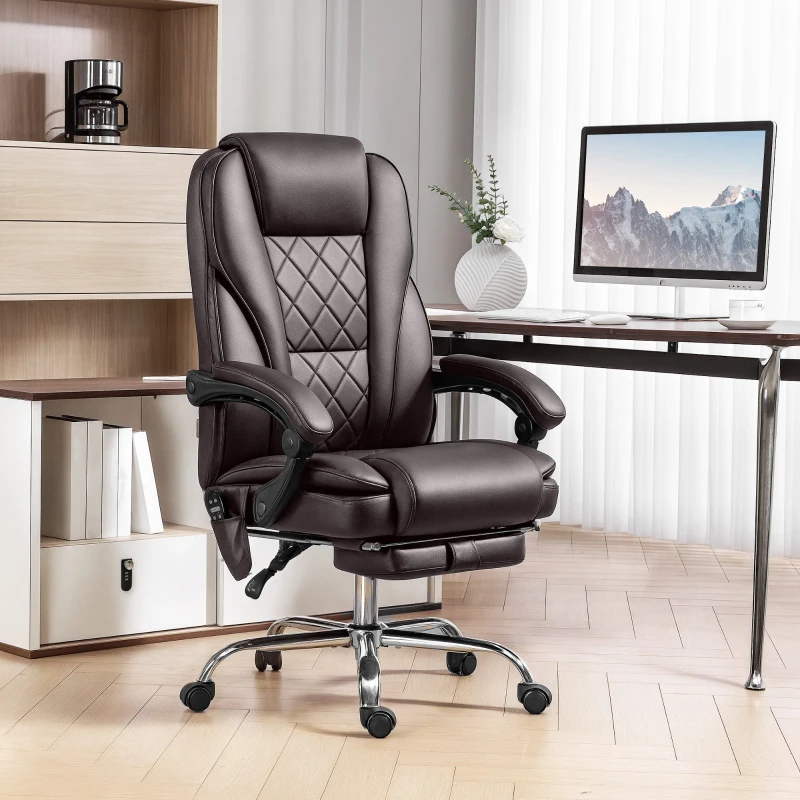 Vinsetto Massage Office Chair, Reclining Computer Chair with Adjustable Height and Footrest, Dark Brown