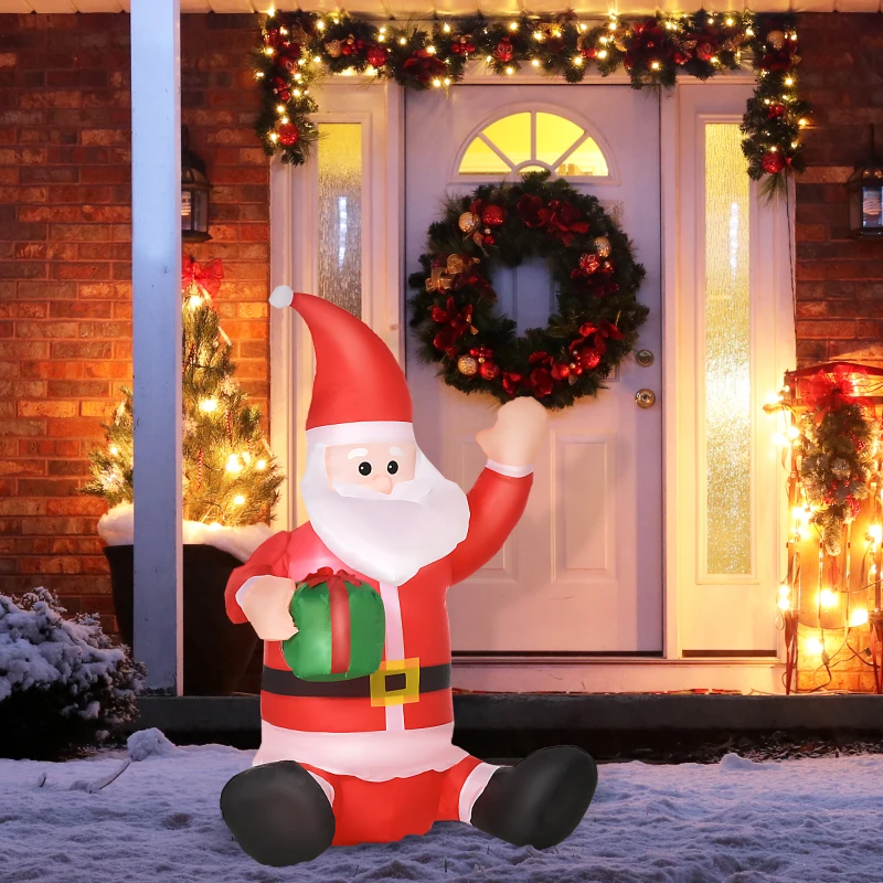 HOMCOM 3.9ft Outdoor Christmas Lighted Inflatable Santa Claus with Gift Box