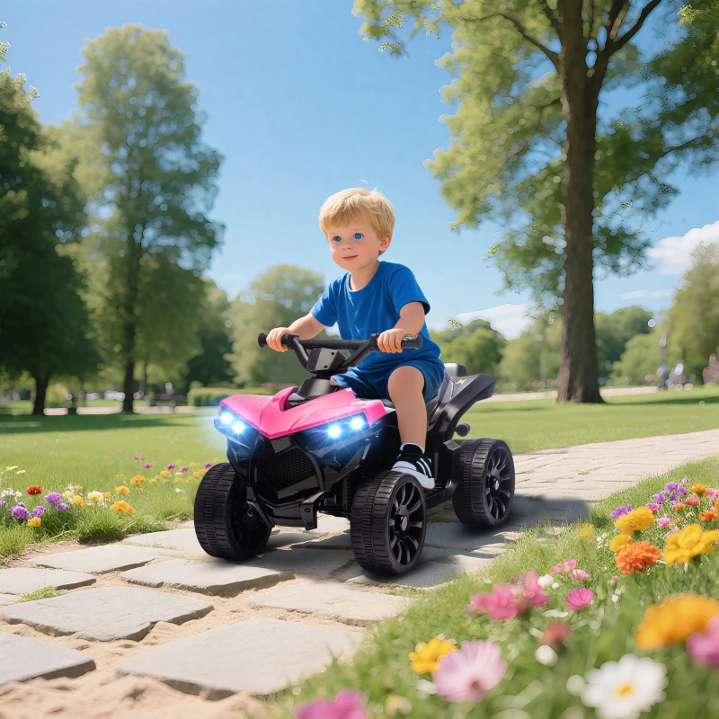 Qaba 6V Kids ATV, 4 Wheeler Electric Ride on Car with Music and LED Headlights, for Ages 3-8 Years Boys and Girls, Pink