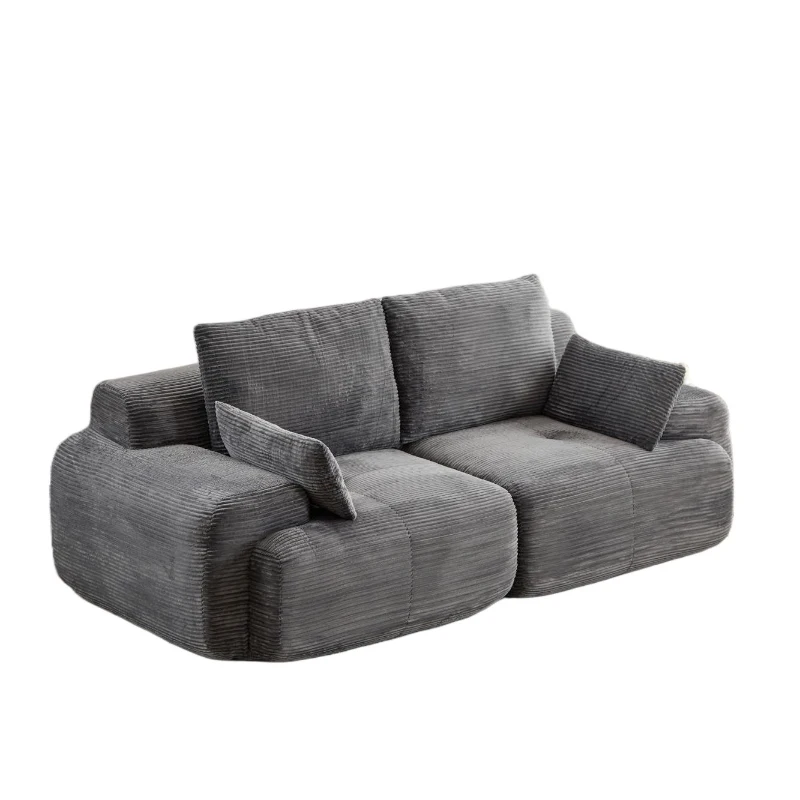 Compressed Sofa 2-Seater Modern Memory Foam Sofa with Pet-Friendly Corduroy Fabric, Two Seater Couch Sectional for Living Room, 84" L x 41" W x 28.5" H, Grey