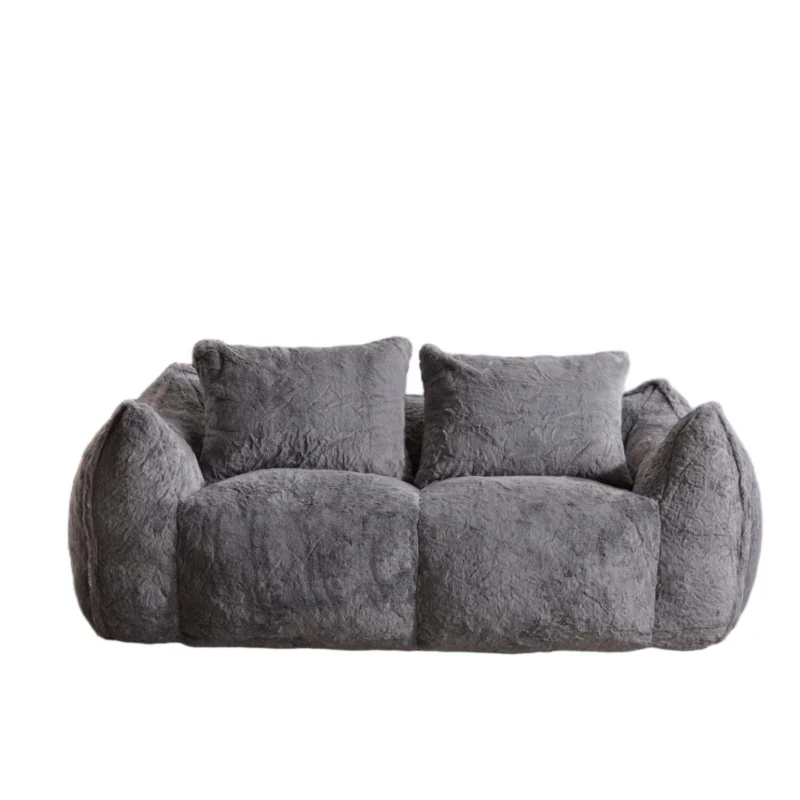 Bean Bag Sofa with High-Density Foam and Faux Fur Fabric, Compressed Sofa Oversized Fluffy Loveseat for Adults, 75" L x 42.5" W x 28.5" H, Grey