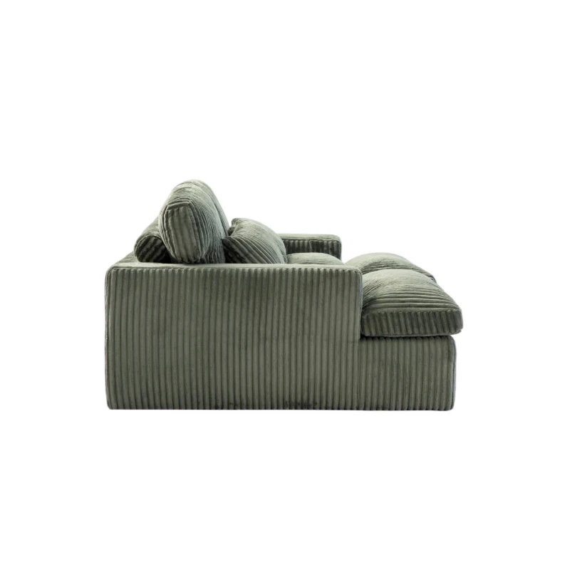 Deep Seat Sofa Double Chaise Lounge Chair with Corduroy Fabric, Compressed Sofa Sectional Loveseat for Apartments, 82.5'' L x 57'' W x 23.5'' H, Green