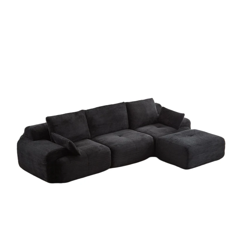 Compressed Sofa Modern Memory Foam Sectional, Pet-Friendly Corduroy Couch, Extra Deep Loveseat for Apartments, 120" L x 71" W x 28.5" H, Black