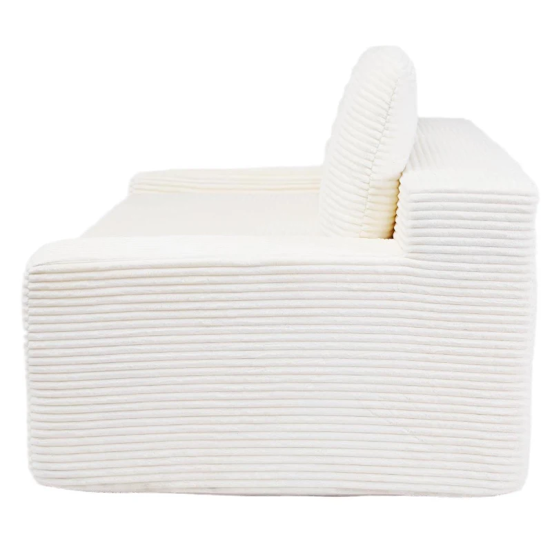 Convertible Sofa Bed Modern Loveseat with Reversible Cushion and Pillows, Compressed Sofa Corduroy Couch for Apartments, 71.5" L x 40.5" W x 25.5" H, White