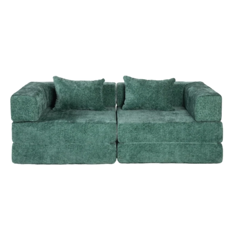 Convertible Sofa Bed Floor Sofa with Fixed-Shape Frame, Chenille Fabric Compressed Sofa for Living Room, 79" L x 39.5" W x 25" H, Dark Green