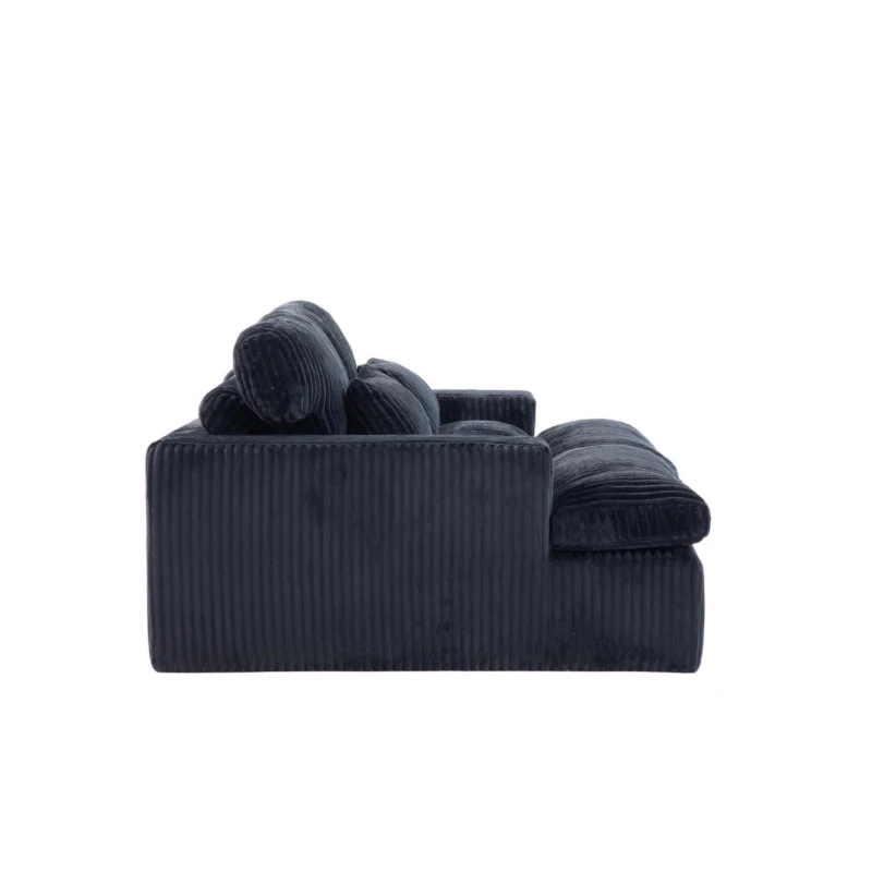 Double Chaise Lounge Chair with Deep Seat and Corduroy Fabric, Sectional Love-seat Perfect for Apartments, 82.5'' L x 57'' W x 23.5'' H, Black