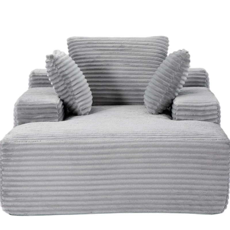 Compressed Sofa Oversized Chaise Lounge Chair with 3 Throw Pillows and Wide Armrest, Modular Sofas for Small Spaces Sleeper Sofa Daybed with Corduroy Fabric, 66'' L x 47'' W x 24'' H, Grey