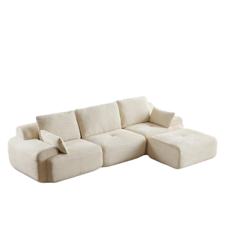 Compressed Sofa Modern Memory Foam Sectional, Pet-Friendly Corduroy Couch, Extra Deep Loveseat for Living Room, 120" L x 71" W x 28.5" H, Beige