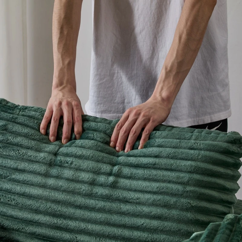 Compressed Sofa Oversized Chaise Lounge Chair with 3 Throw Pillows and Wide Armrest, Modular Sofas for Small Spaces Sleeper Sofa Daybed with Corduroy Fabric, 66'' L x 47'' W x 24'' H, Green