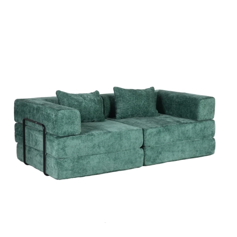 Convertible Sofa Bed Floor Sofa with Fixed-Shape Frame, Chenille Fabric Compressed Sofa for Living Room, 79" L x 39.5" W x 25" H, Dark Green