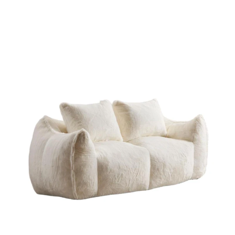 Bean Bag Sofa with High-Density Foam and Faux Fur Fabric, Compressed Sofa Oversized Fluffy Loveseat for Adults, 75" L x 42.5" W x 28.5" H, White