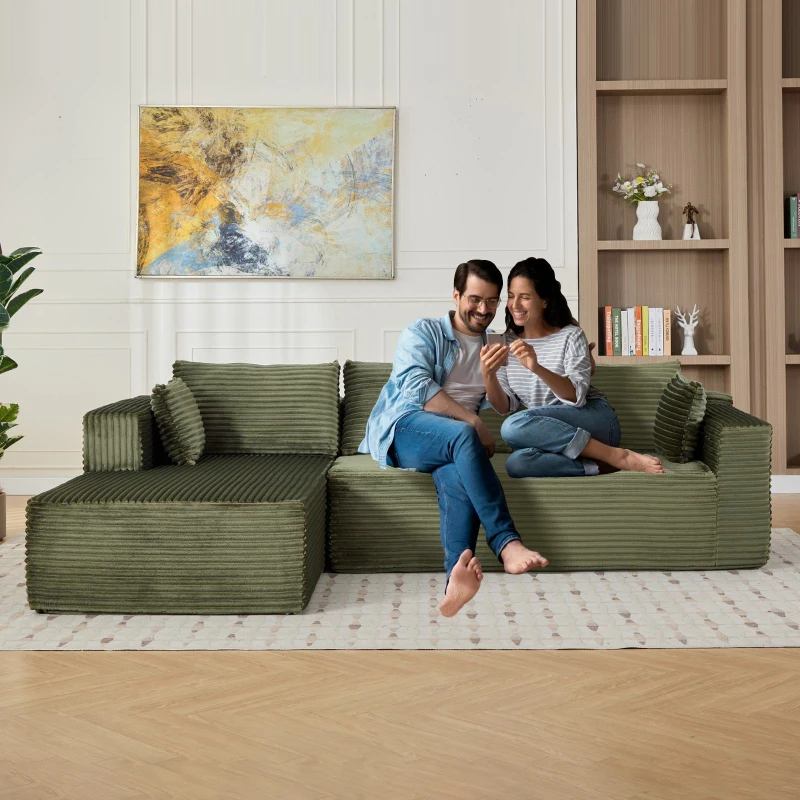 Compressed Sofa Minimalist Sectional with Comfy Chaise, Modular Oversized Sofa for Living Rooms, 110'' L x 70.5'' W x 23.5'' H, Green