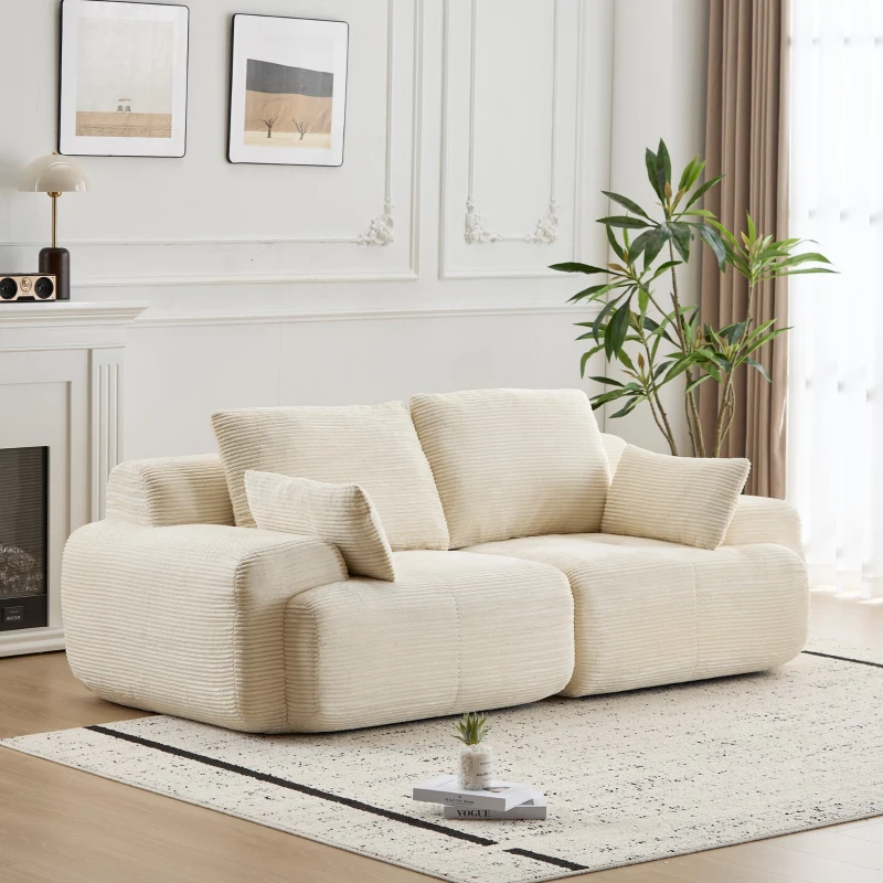 2-Seater Large Sectional Couch with Pet-Friendly Corduroy Fabric, Modern Memory Foam Sofa for Living Room, 84" L x 41" W x 28.5" H, Beige