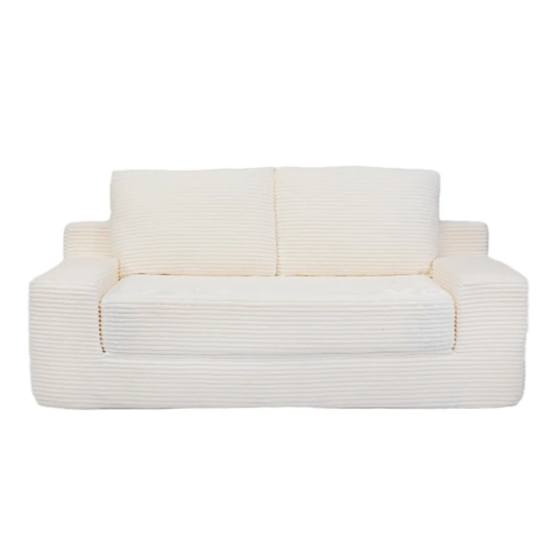 Convertible Sofa Bed Modern Loveseat with Reversible Cushion and Pillows, Compressed Sofa Corduroy Couch for Apartments, 71.5" L x 40.5" W x 25.5" H, White