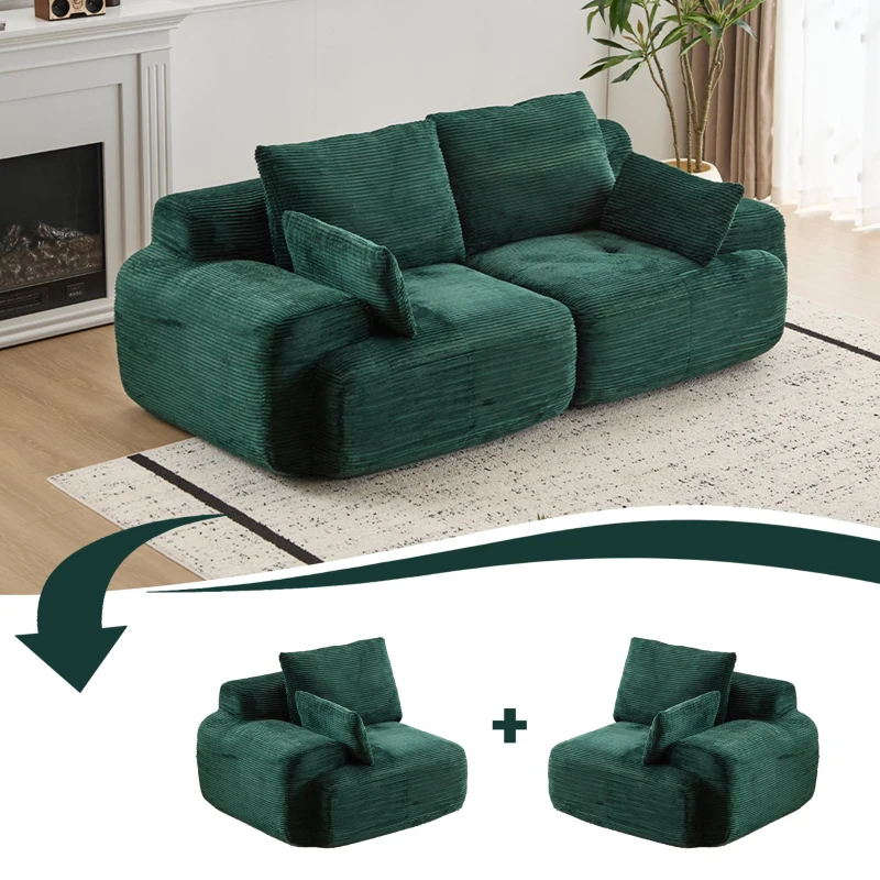 Compressed Sofa 2-Seater Modern Memory Foam Sofa with Pet-Friendly Corduroy Fabric, Two Seater Couch Sectional for Living Room, 84" L x 41" W x 28.5" H, Green