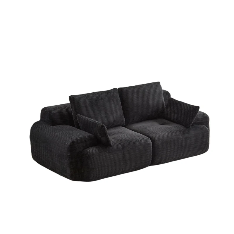 Compressed Sofa 2-Seater Modern Memory Foam Sofa with Pet-Friendly Corduroy Fabric, Two Seater Couch Sectional for Living Room, 84" L x 41" W x 28.5" H, Black