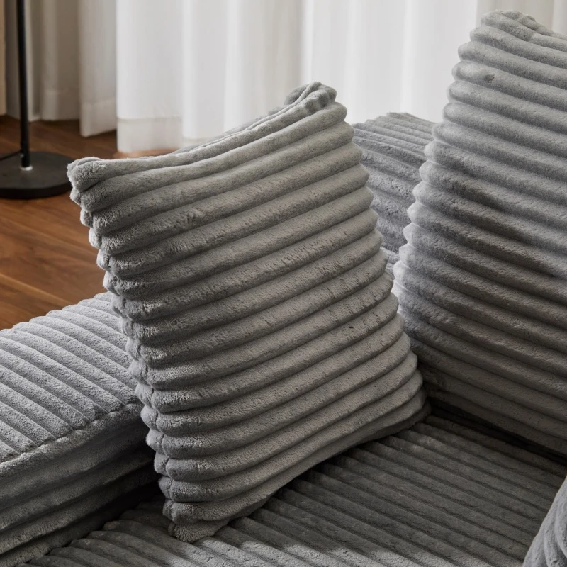 Compressed Sofa Oversized Chaise Lounge Chair with 3 Throw Pillows and Wide Armrest, Modular Sofas for Small Spaces Sleeper Sofa Daybed with Corduroy Fabric, 66'' L x 47'' W x 24'' H, Grey