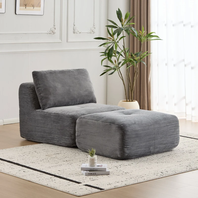 Modern Memory Foam Sectional Sofa with Pet-Friendly Corduroy Fabric, Single Chaise Longue for Apartments, 71" L x 36" W x 28.5" H, Grey