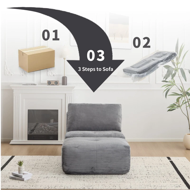 Compressed Sofa Modern Memory Foam Sectional with Pet-Friendly Corduroy Fabric, Modular Sofas for Small Spaces Single Chaise Longue for Apartments, 71" L x 36" W x 28.5" H, Grey