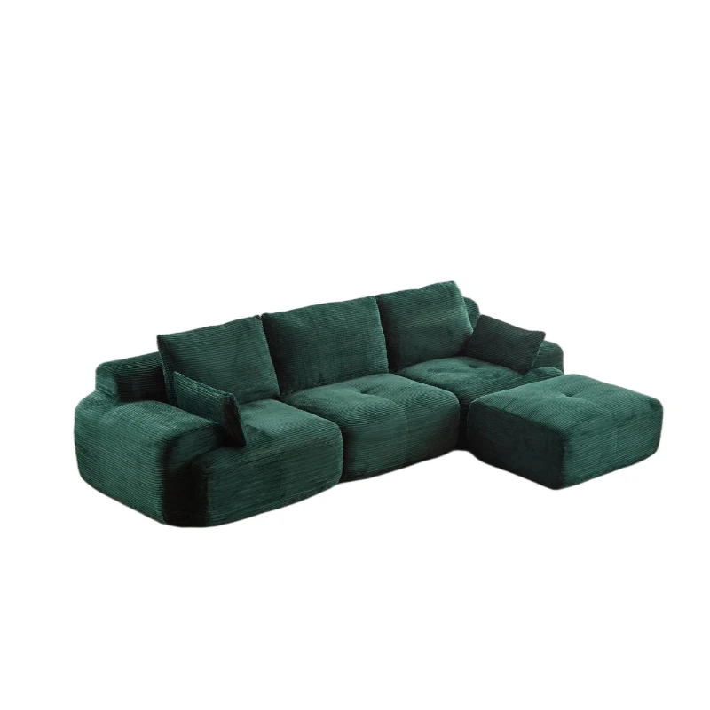 Compressed Sofa Modern Memory Foam Sectional, Pet-Friendly Corduroy Couch, Extra Deep Loveseat for Apartments, 120" L x 71" W x 28.5" H, Green