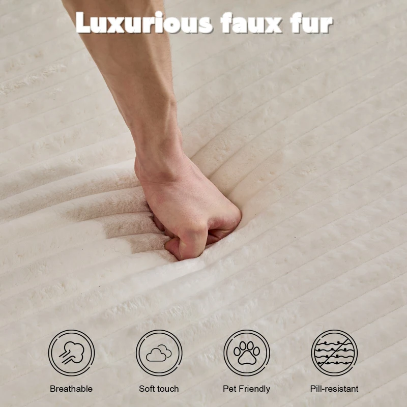 Compressed Sofa Oversized Chaise Lounge Chair with 3 Throw Pillows and Wide Armrest, Modular Sofas for Small Spaces Sleeper Sofa Daybed with Corduroy Fabric, 66'' L x 47'' W x 24'' H, White