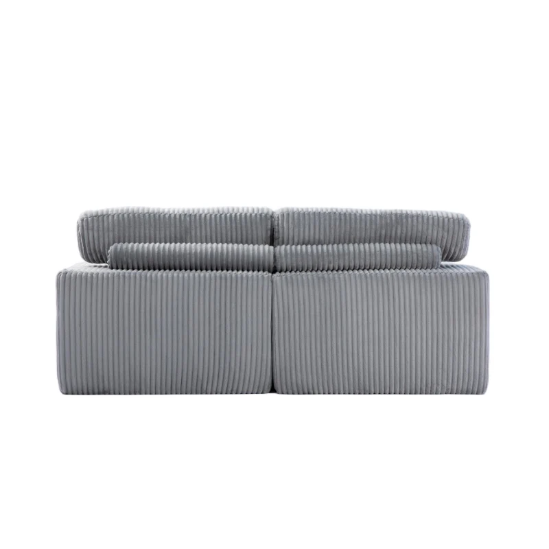 Deep Seat Sofa Double Chaise Lounge Chair with Corduroy Fabric, Compressed Sofa Sectional Loveseat for Apartments, 82.5'' L x 57'' W x 23.5'' H, Grey