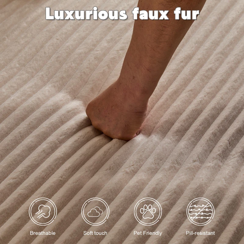 Compressed Sofa Oversized Chaise Lounge Chair with 3 Throw Pillows and Wide Armrest, Modular Sofas for Small Spaces Sleeper Sofa Daybed with Corduroy Fabric, 66'' L x 47'' W x 24'' H, Beige