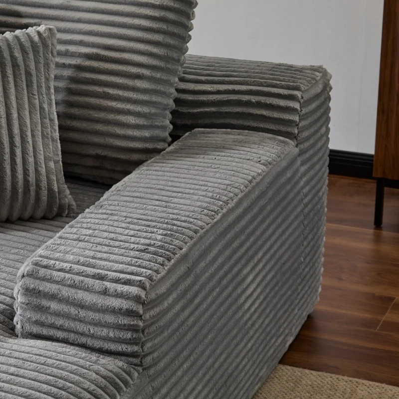 Compressed Sofa Oversized Chaise Lounge Chair with 3 Throw Pillows and Wide Armrest, Modular Sofas for Small Spaces Sleeper Sofa Daybed with Corduroy Fabric, 66'' L x 47'' W x 24'' H, Grey