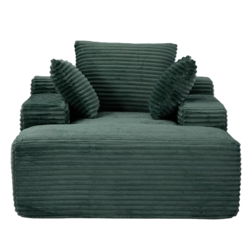 Compressed Sofa Oversized Chaise Lounge Chair with 3 Throw Pillows and Wide Armrest, Modular Sofas for Small Spaces Sleeper Sofa Daybed with Corduroy Fabric, 66'' L x 47'' W x 24'' H, Green