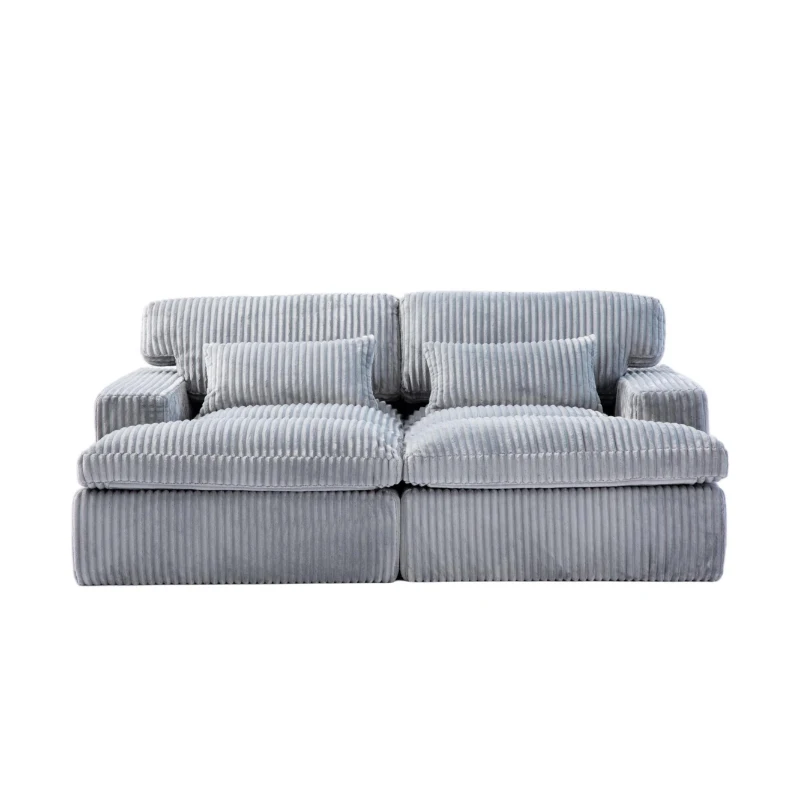 Deep Seat Sofa Double Chaise Lounge Chair with Corduroy Fabric, Compressed Sofa Sectional Loveseat for Apartments, 82.5'' L x 57'' W x 23.5'' H, Grey