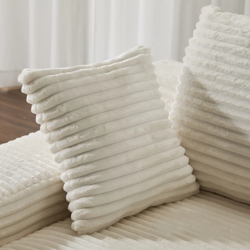 Compressed Sofa Oversized Chaise Lounge Chair with 3 Throw Pillows and Wide Armrest, Modular Sofas for Small Spaces Sleeper Sofa Daybed with Corduroy Fabric, 66'' L x 47'' W x 24'' H, White